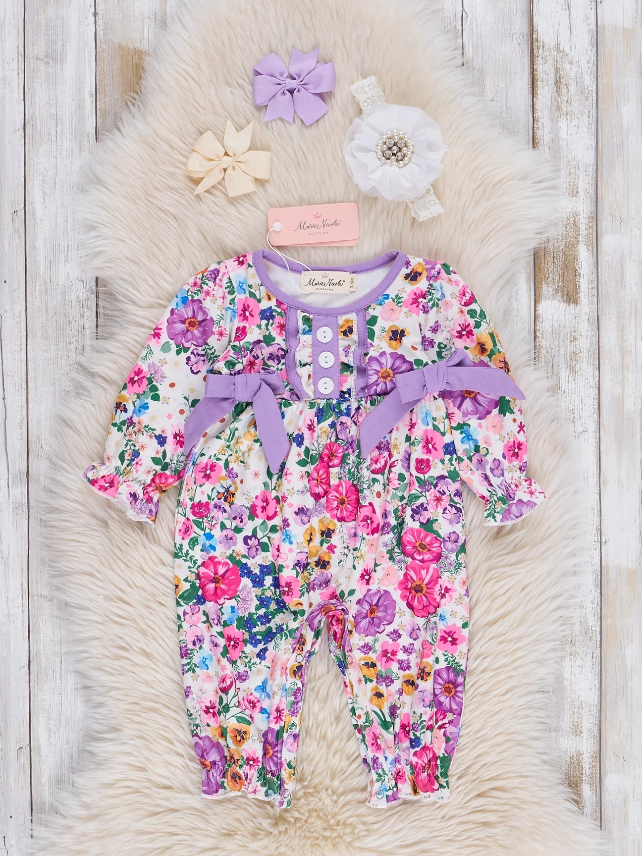 Violet & Magenta Blossoms Ruffle Romper