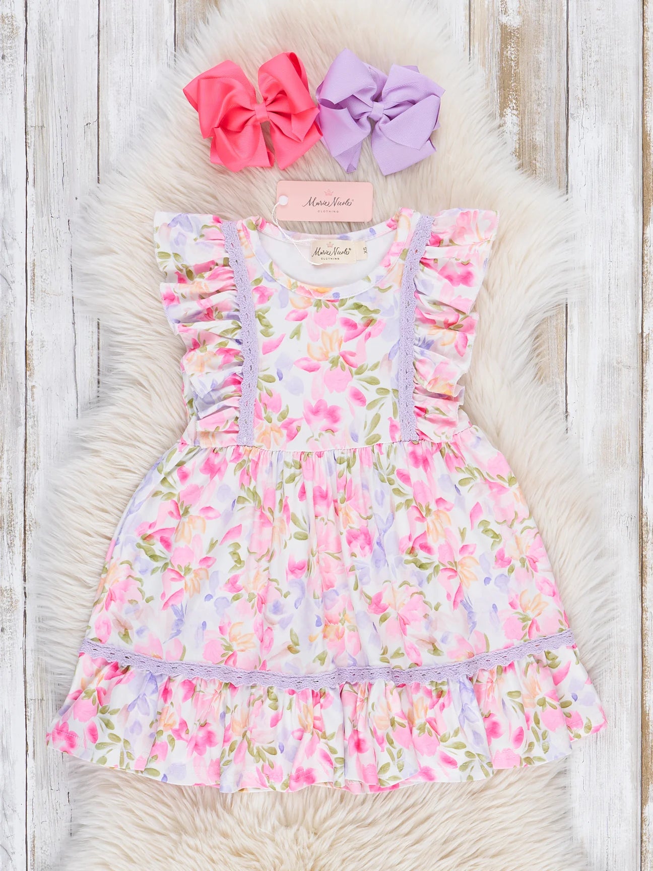 Pink & Purple Painted Daisies Ruffle Dress