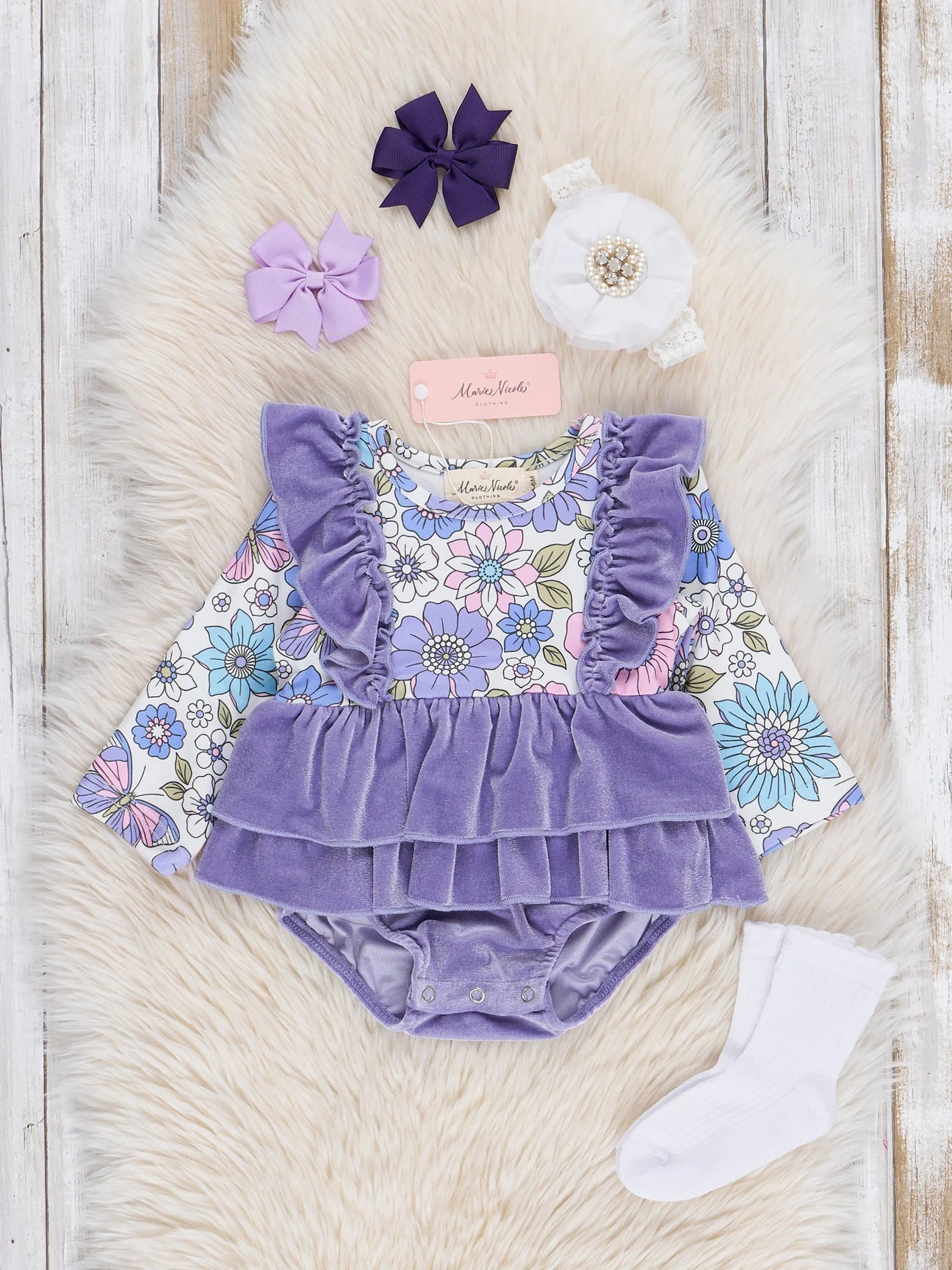Purple Velvet Floral Ruffle Bubble