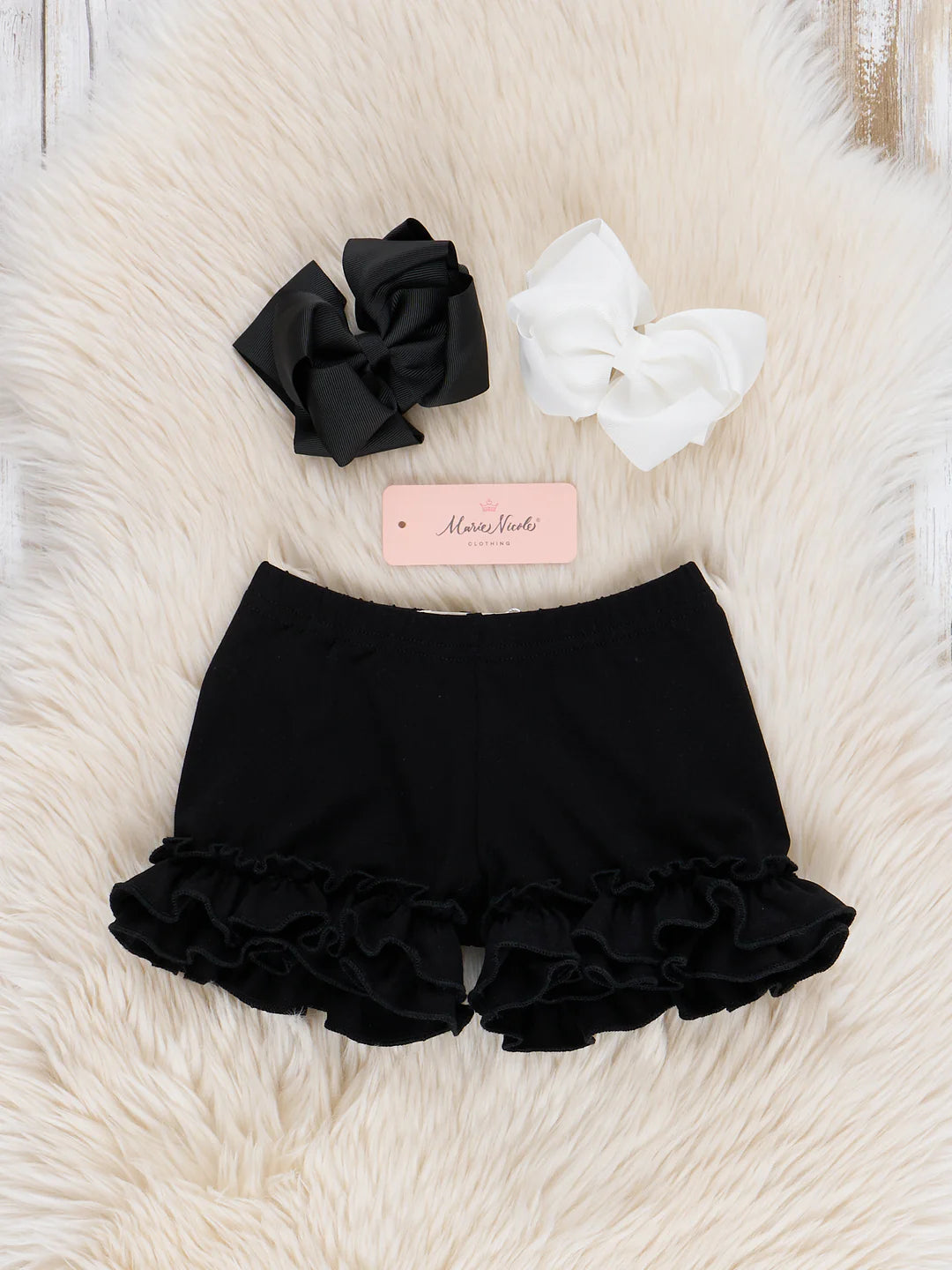 Ruffle Hem Cotton SHORTS Black