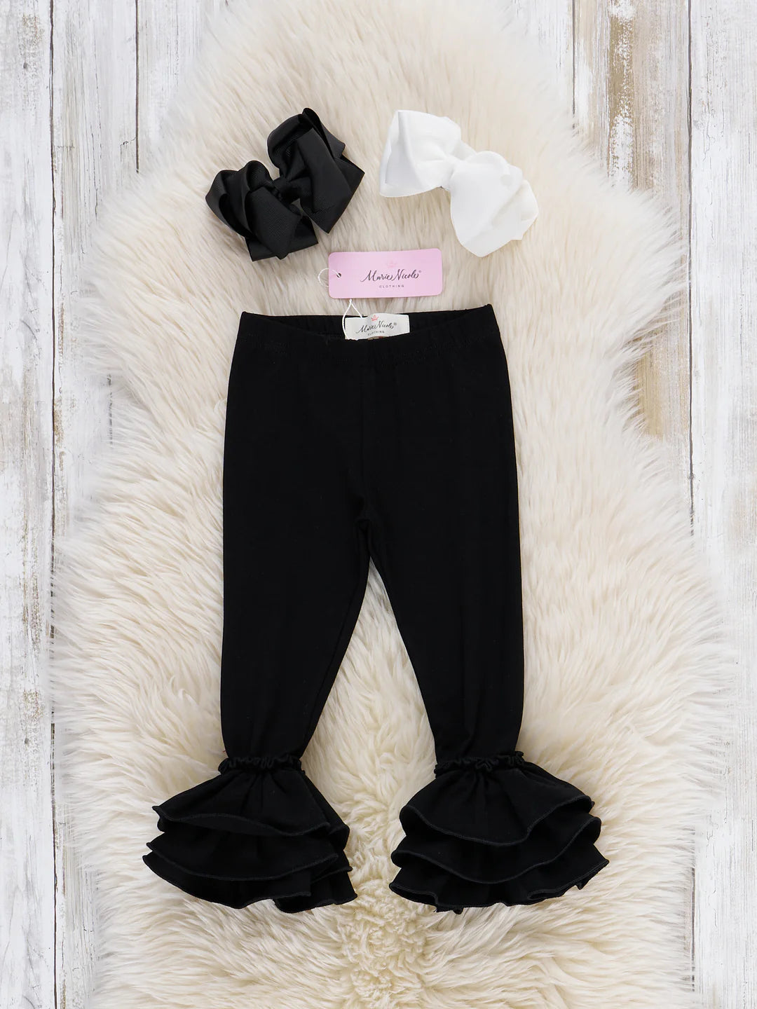 Cotton Icing Ruffle Leggings-BLACK