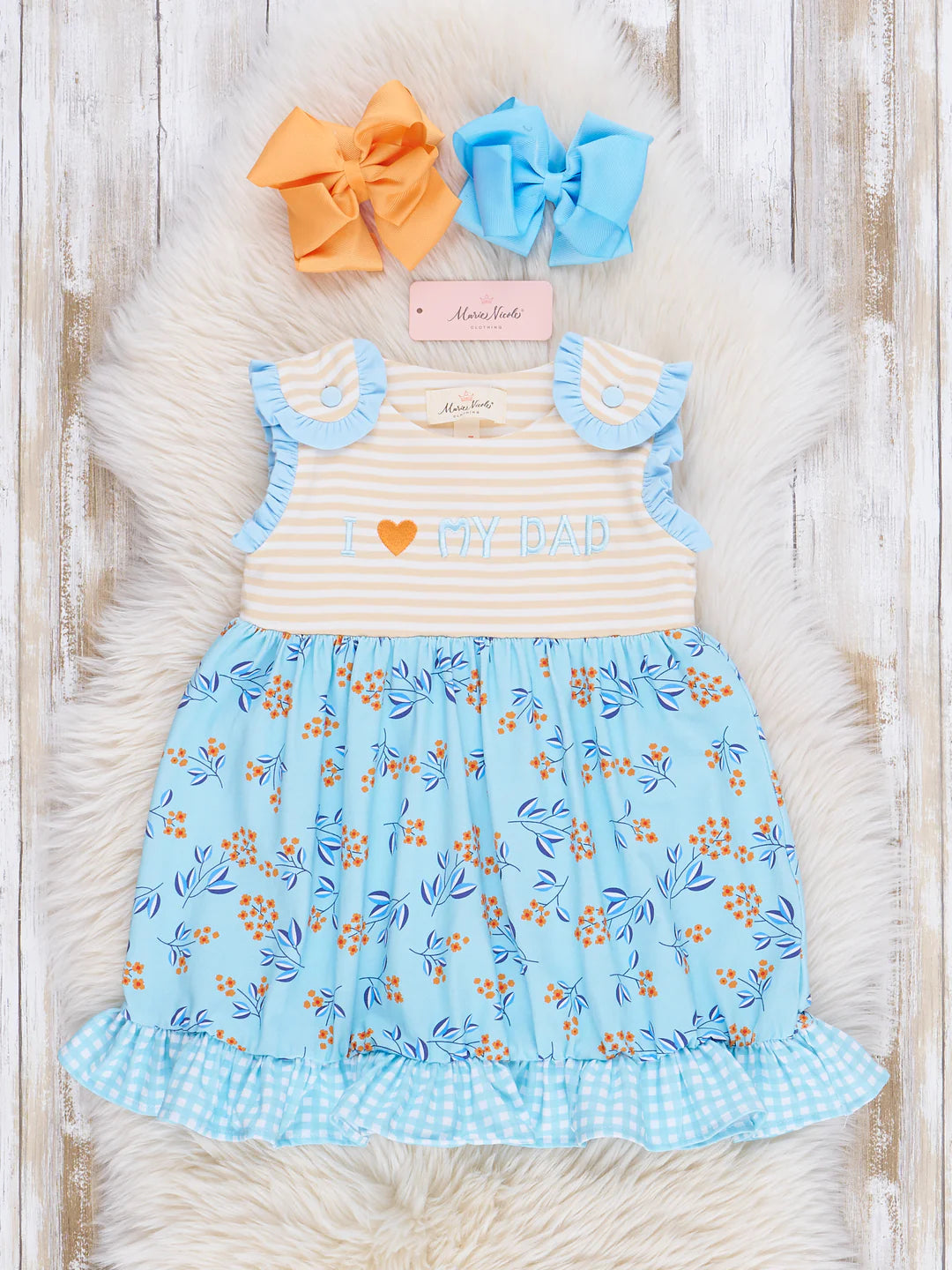 Blue Floral Dad Love Ruffle Dress