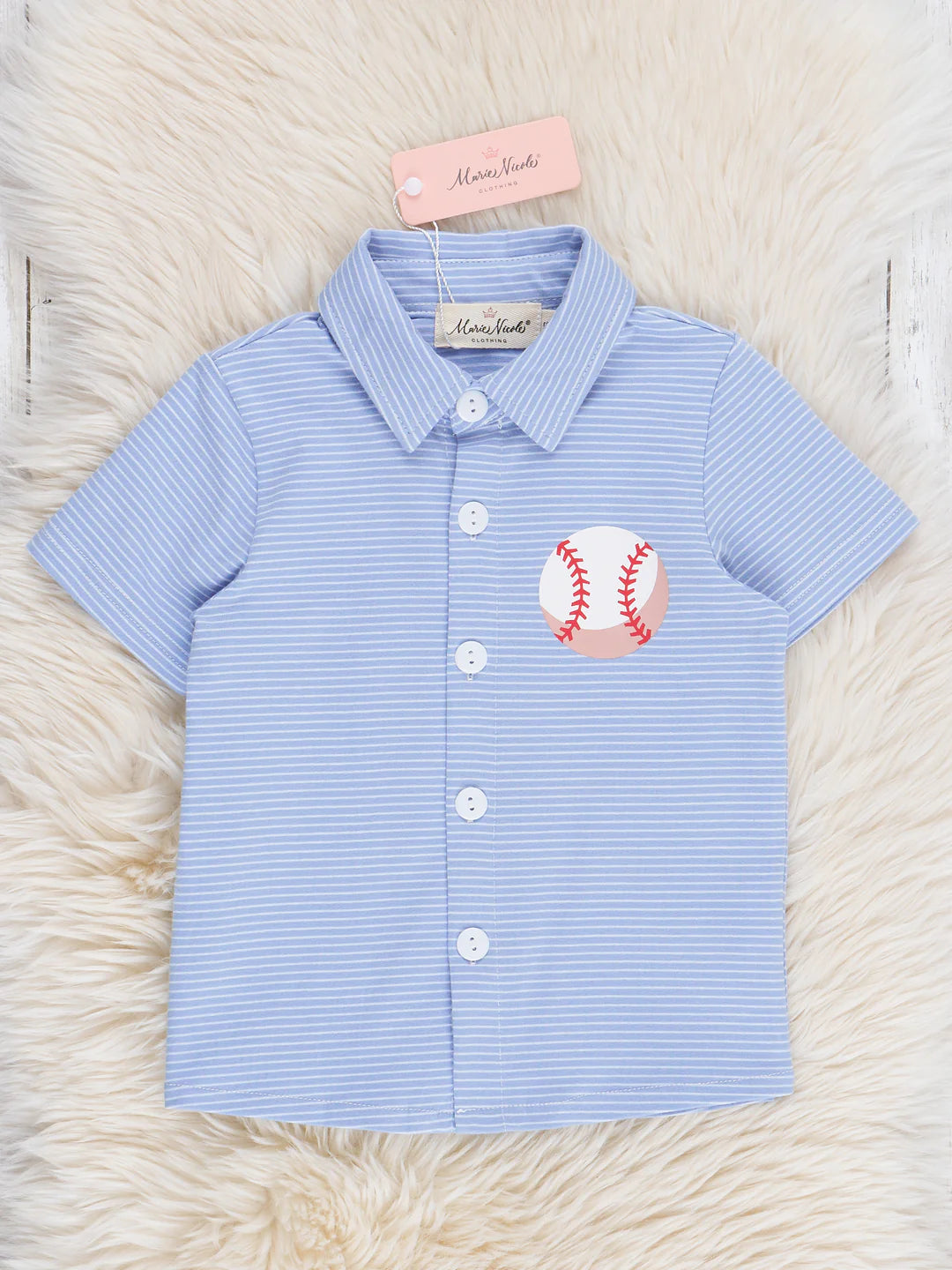 Cotton Blue Striped Baseball Polo