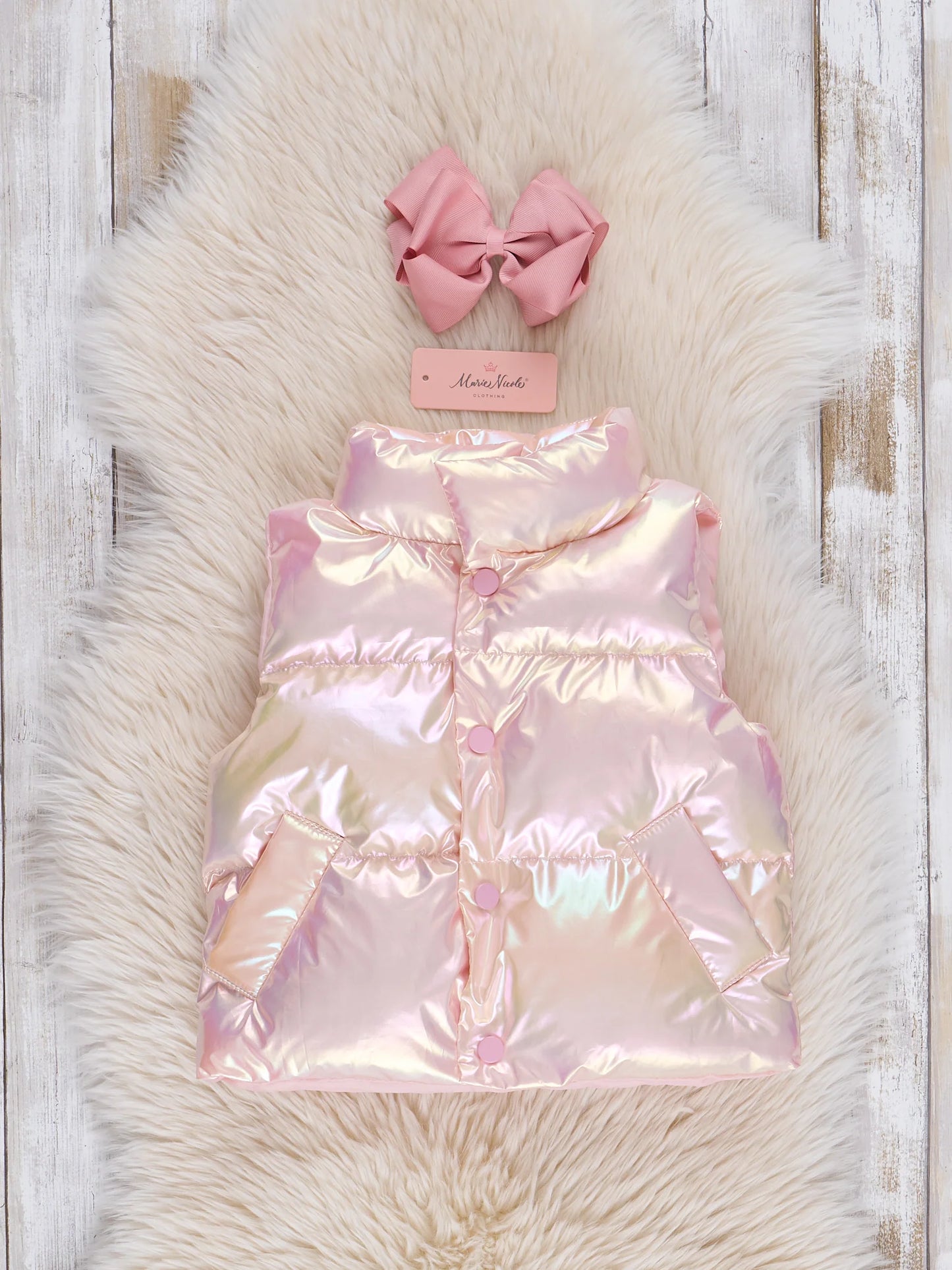 Iridescent Puffer Vest - BLUSH