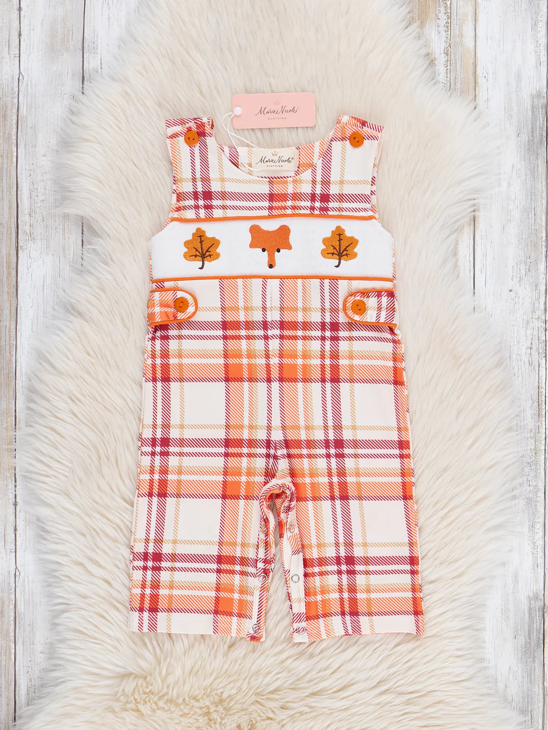 Cabin Critter Smocked Embroidered Plaid Johnny