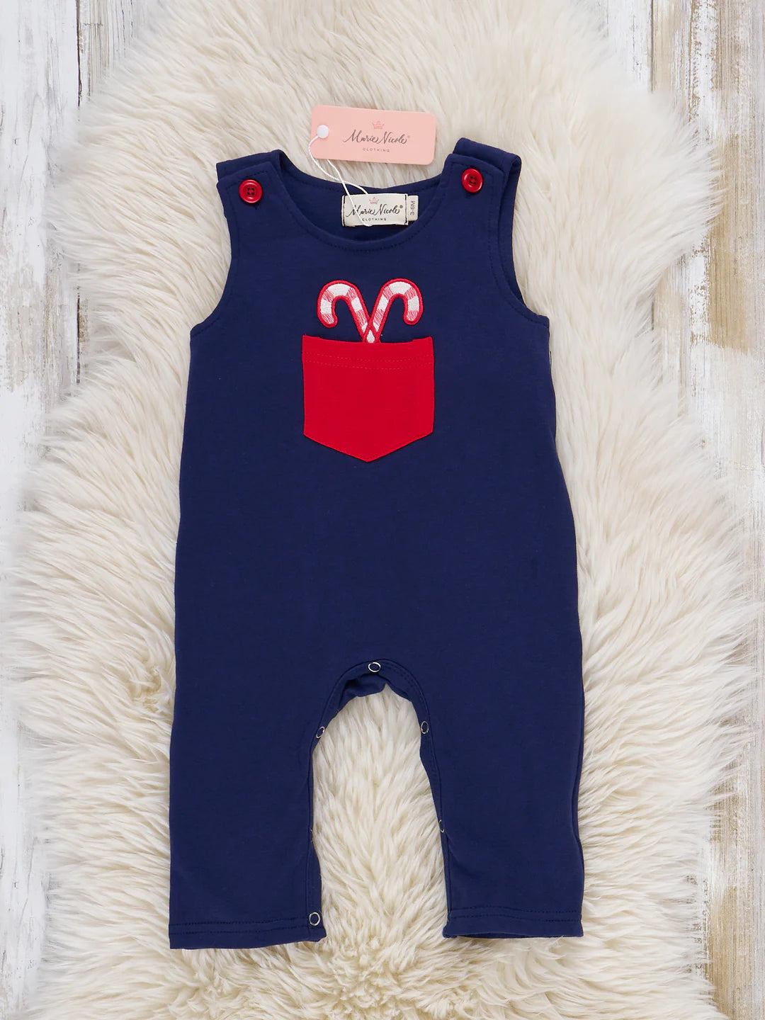 Candy Cane Munchers Embroidered Overall Romper