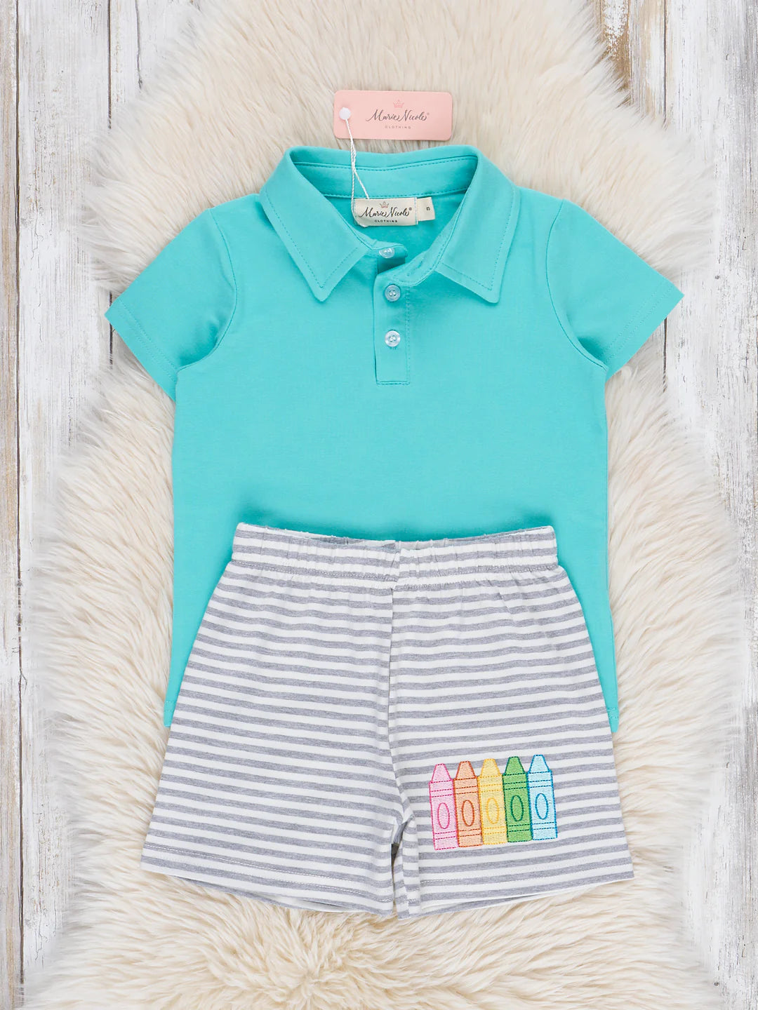 Striped Embroidered Crayons Polo Outfit