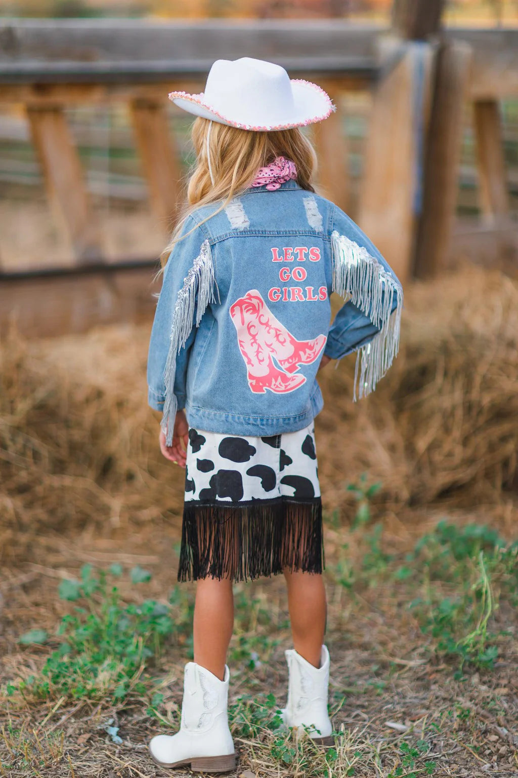 "Let's Go Girls" Silver Fringe Denim Jacket
