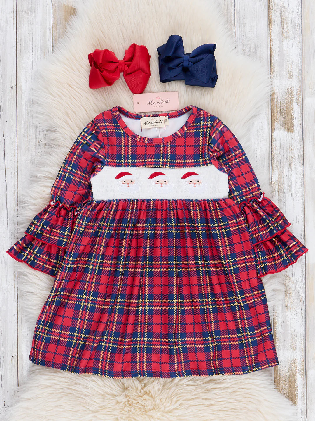 Holiday Plaid Smocked Santa Dress