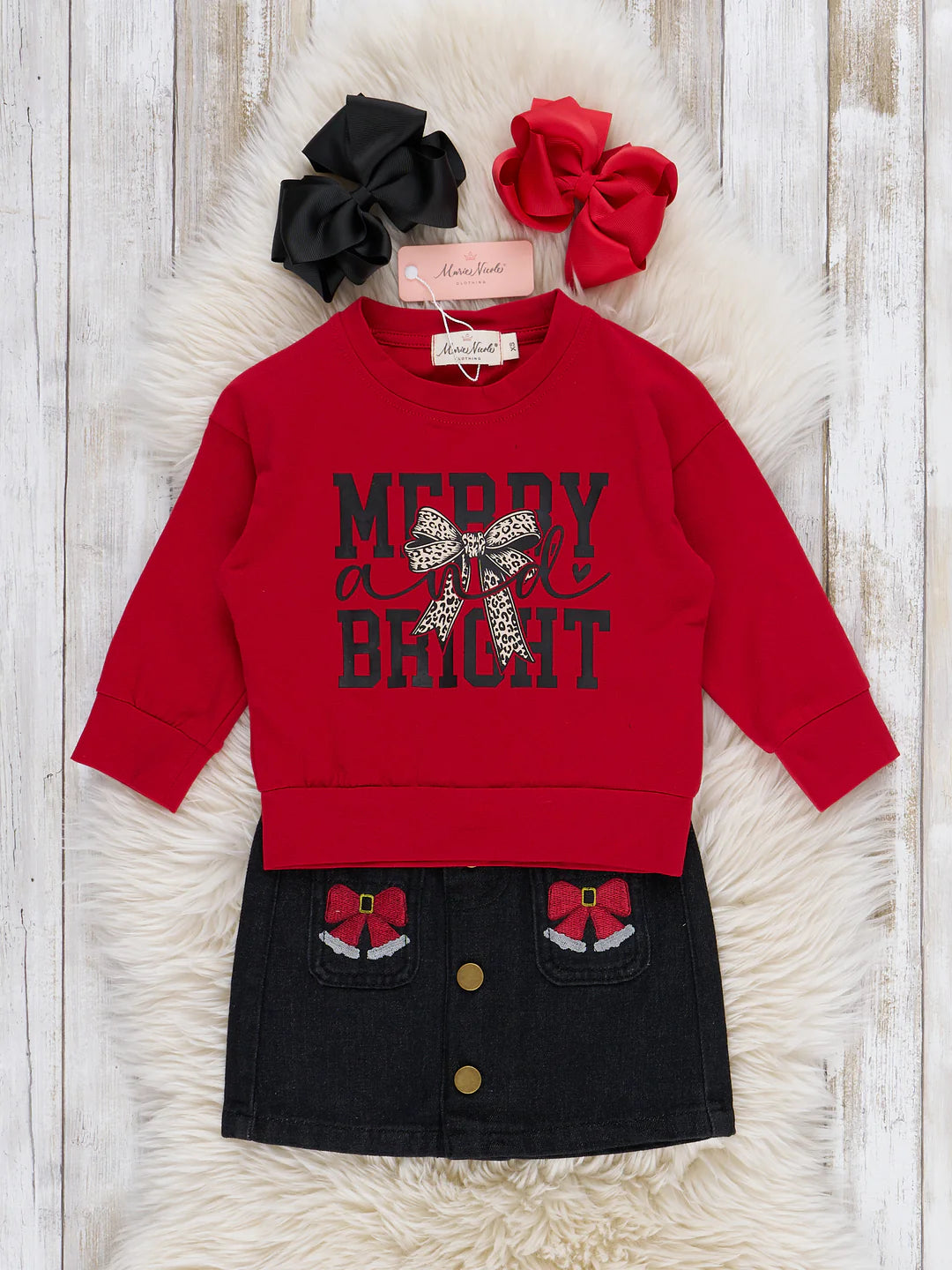 "Merry and Bright" Embroidered Skirt Outfit