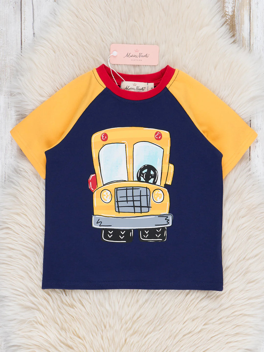 Navy Wheels on the Bus Raglan Top