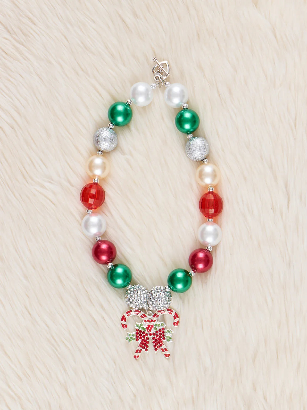 Double Candy Cane Bow Bubblegum Necklace