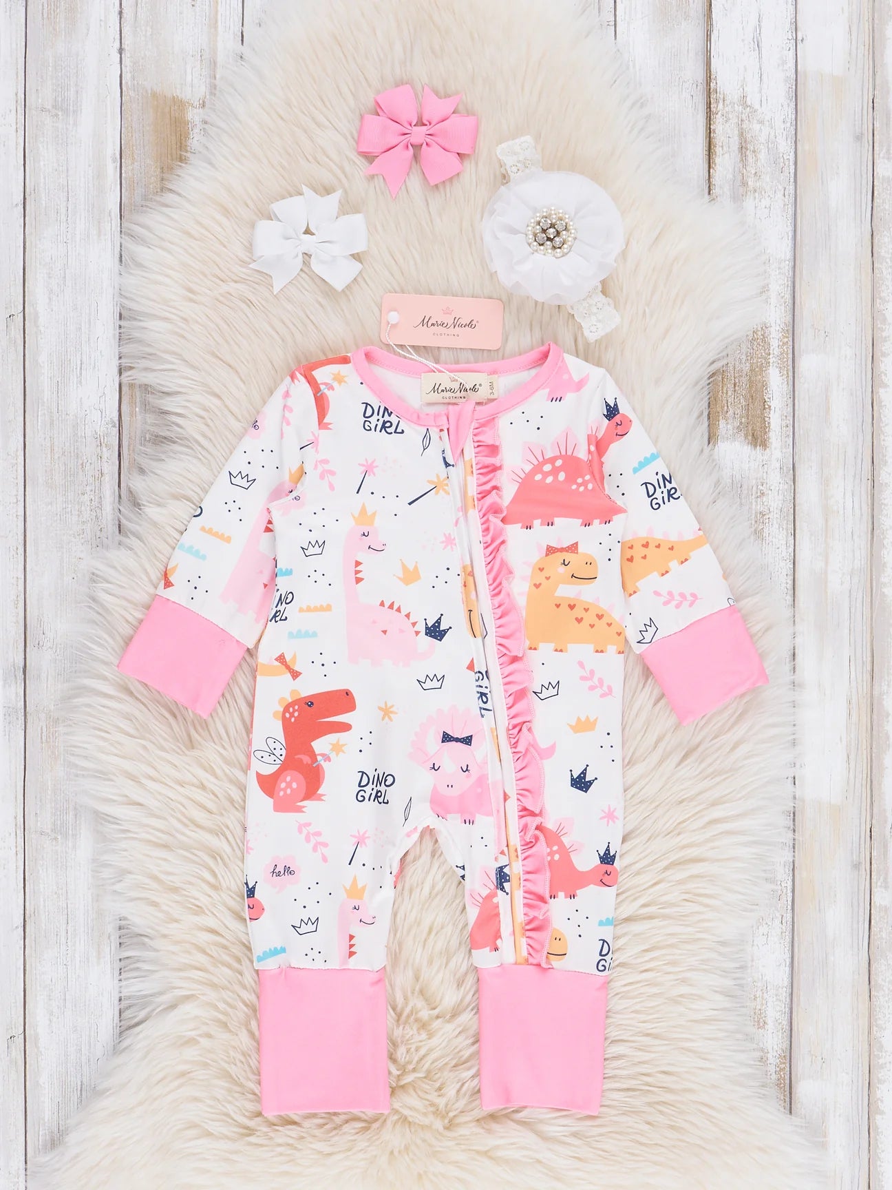 Pink Dino Girl Ruffle Sleeper Pajamas