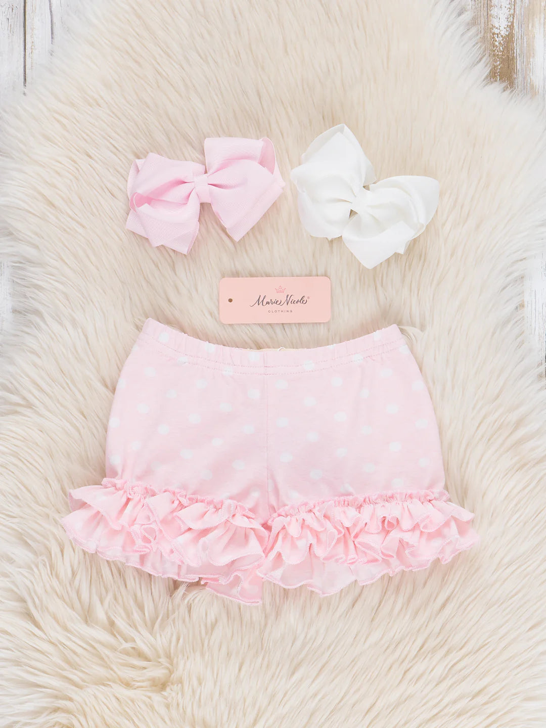 Ruffle Hem Cotton SHORTS Pink Polka Dots