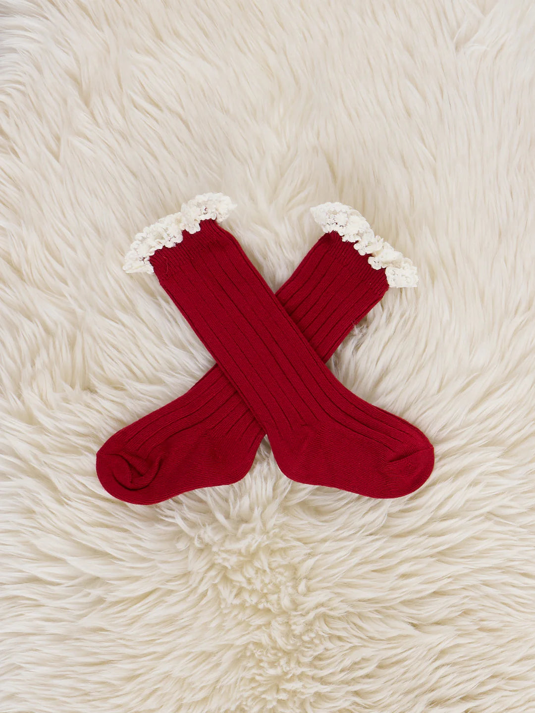 Lace Trim Knee Socks - Red, Green and White