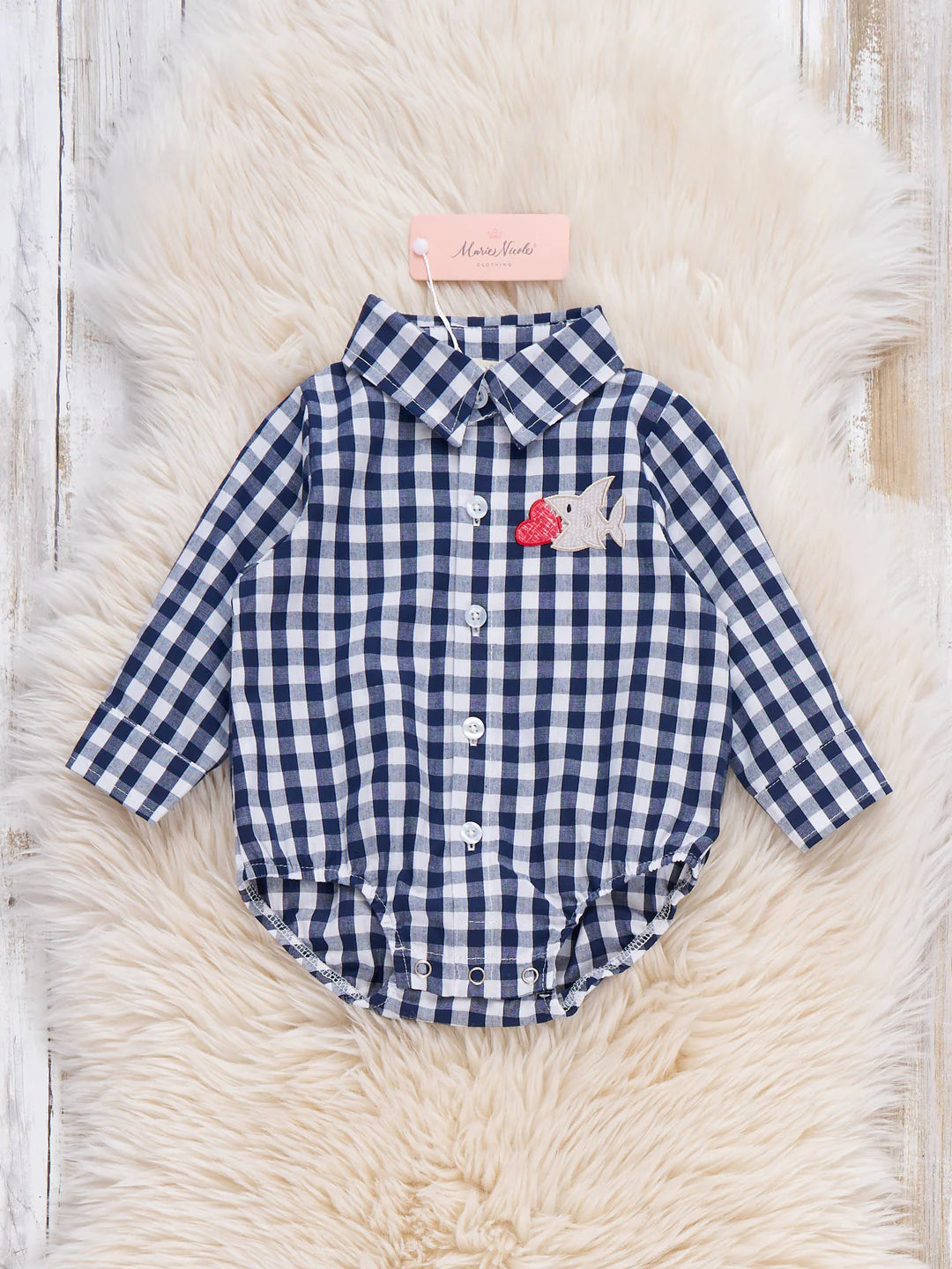 Heartfelt Patch Embroidered Cotton Button-Up Onesie