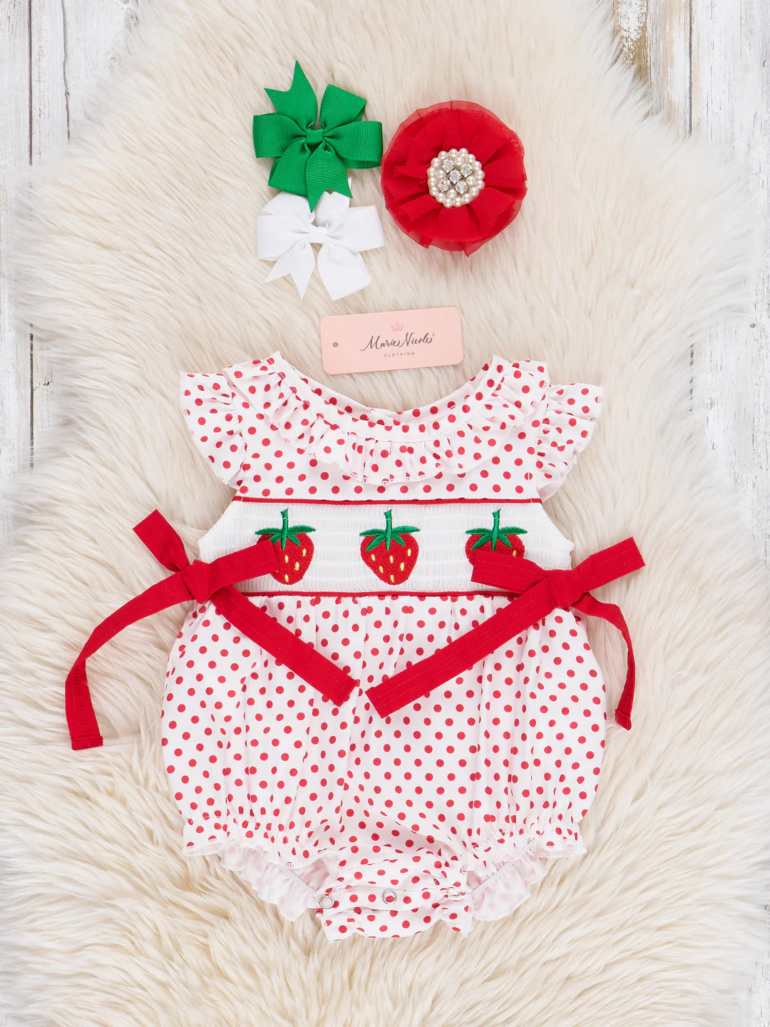 Polka Dot Strawberry Smocked Bubble