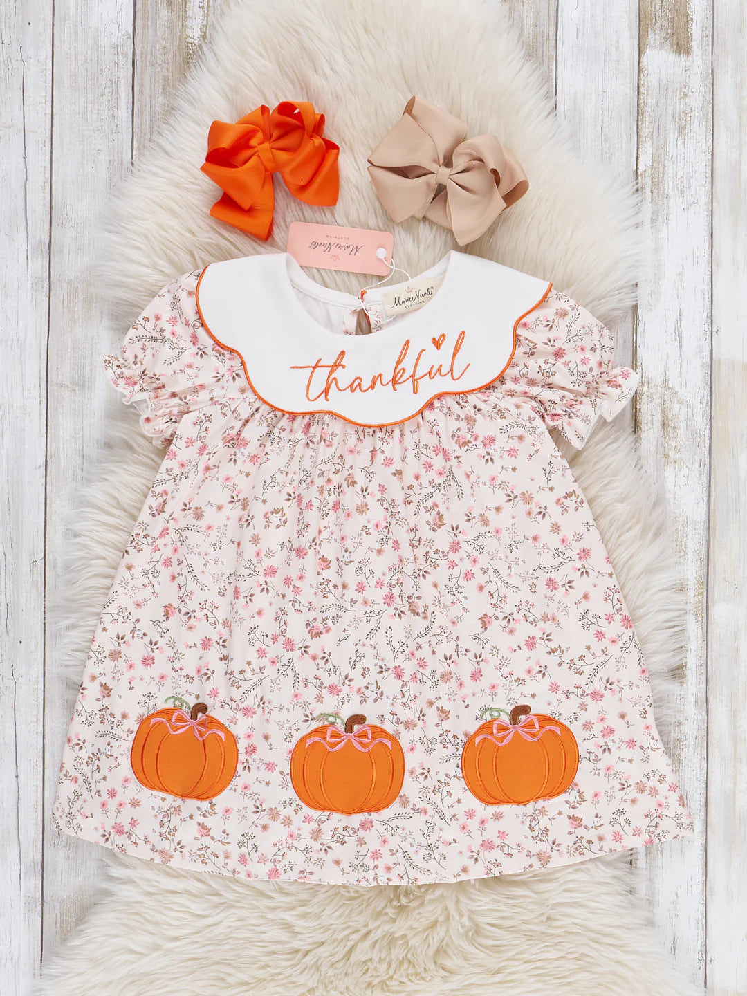 Thankful Pumpkin Embroidered Dress
