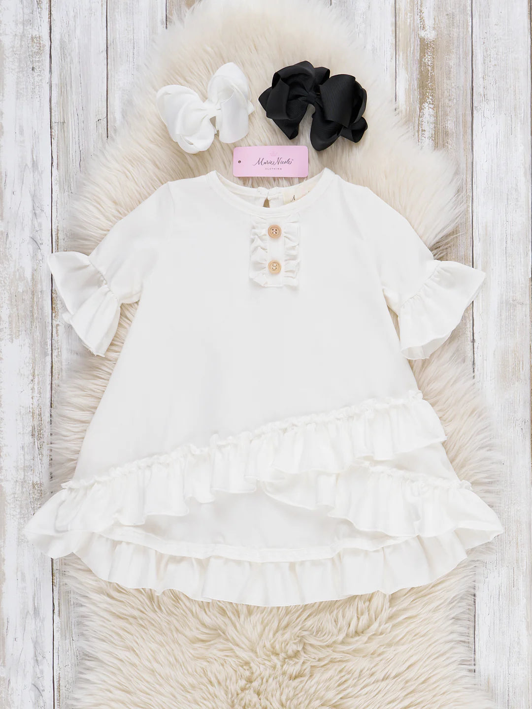 Cotton Ruffle Hi-Low Tunic Top - White