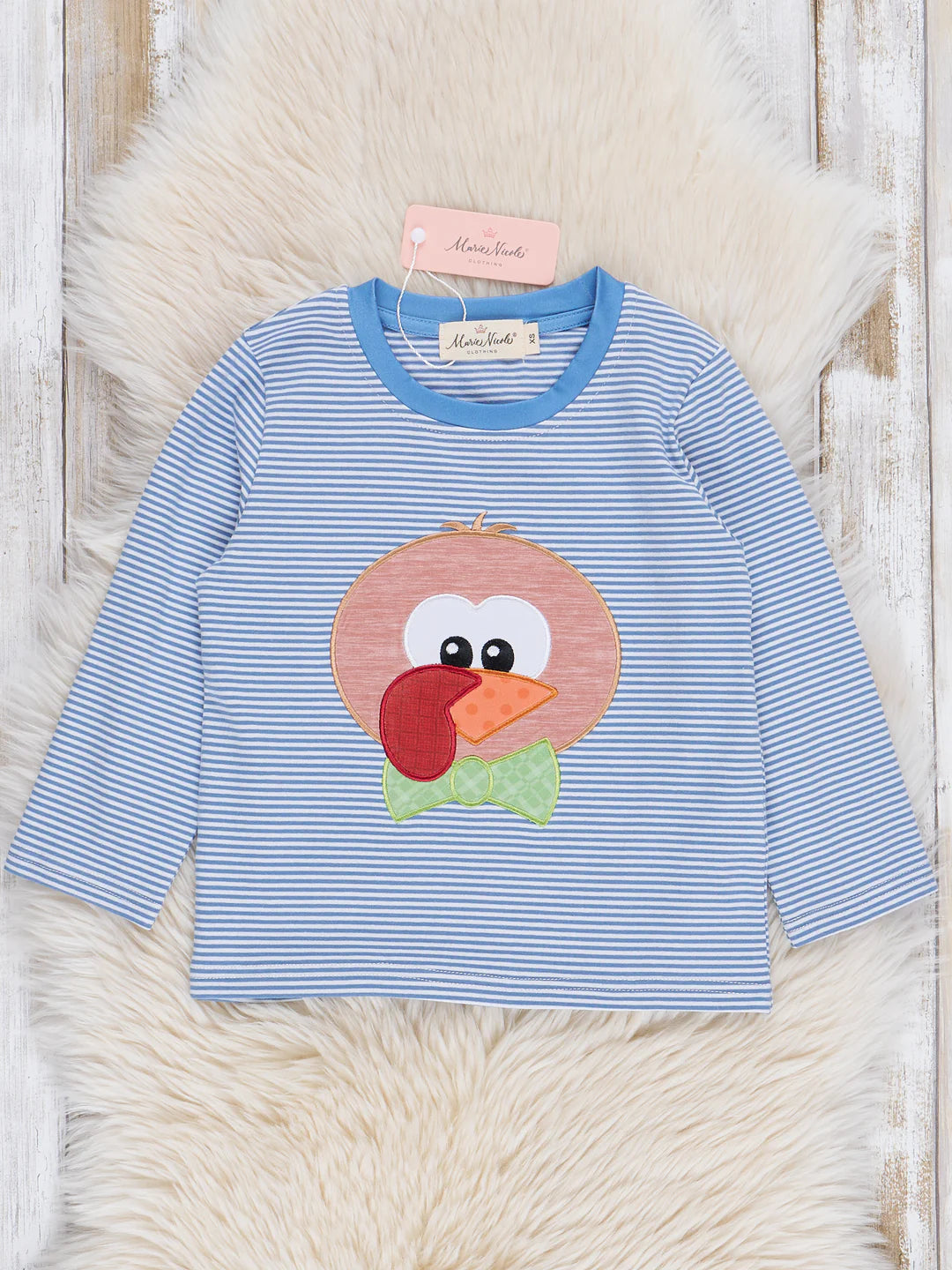Embroidered Blue Striped Turkey Shirt