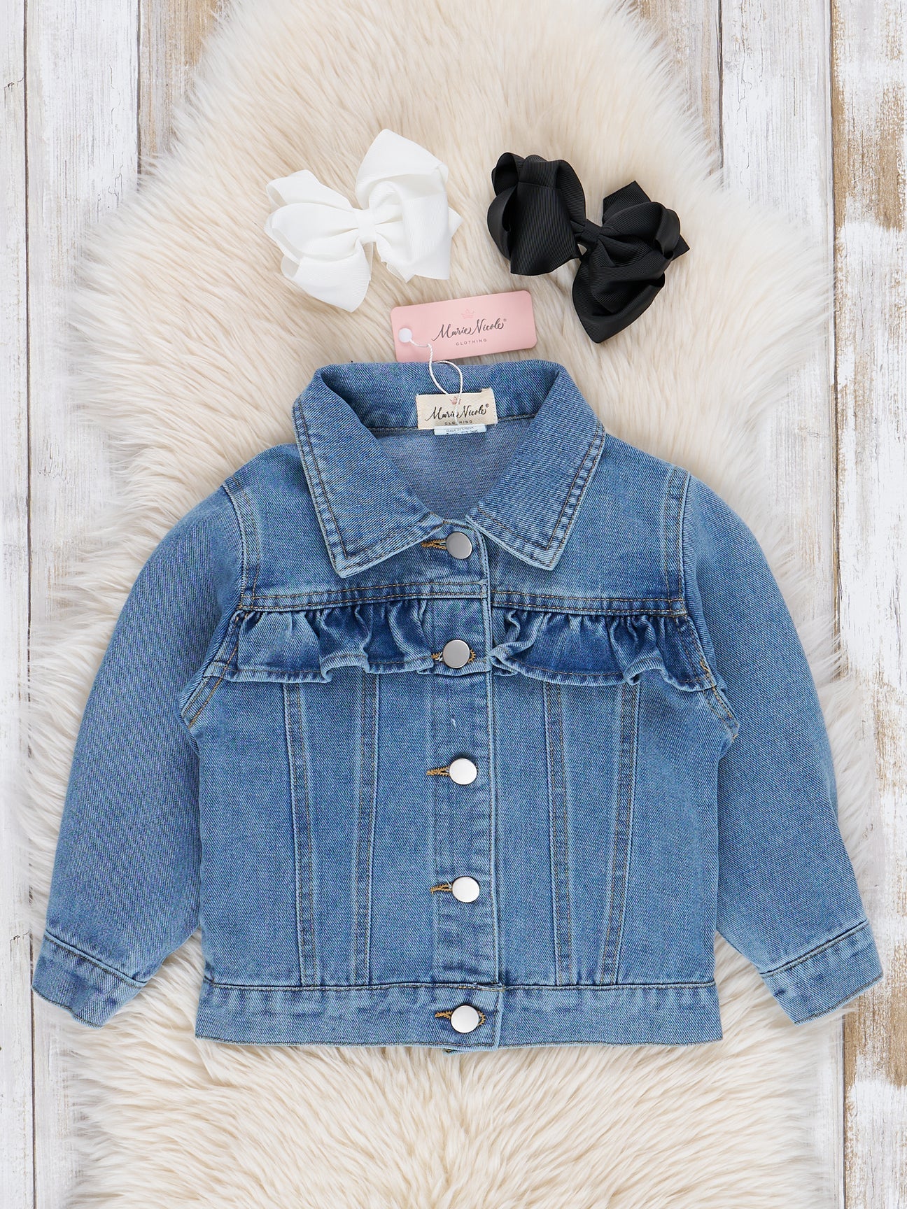 Light Wash Ruffle Denim Jacket