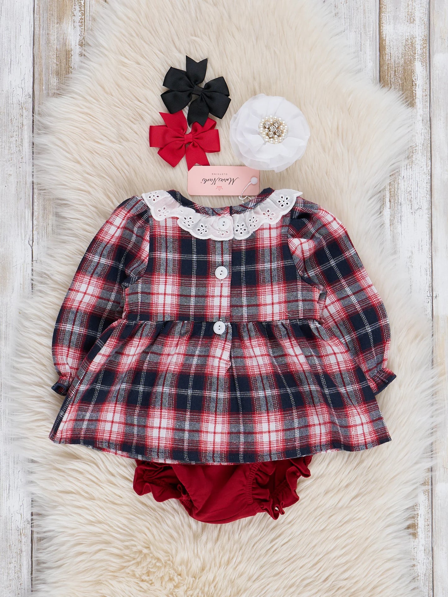 Navy & Burgundy Joyous Plaid Smocked Bloomers