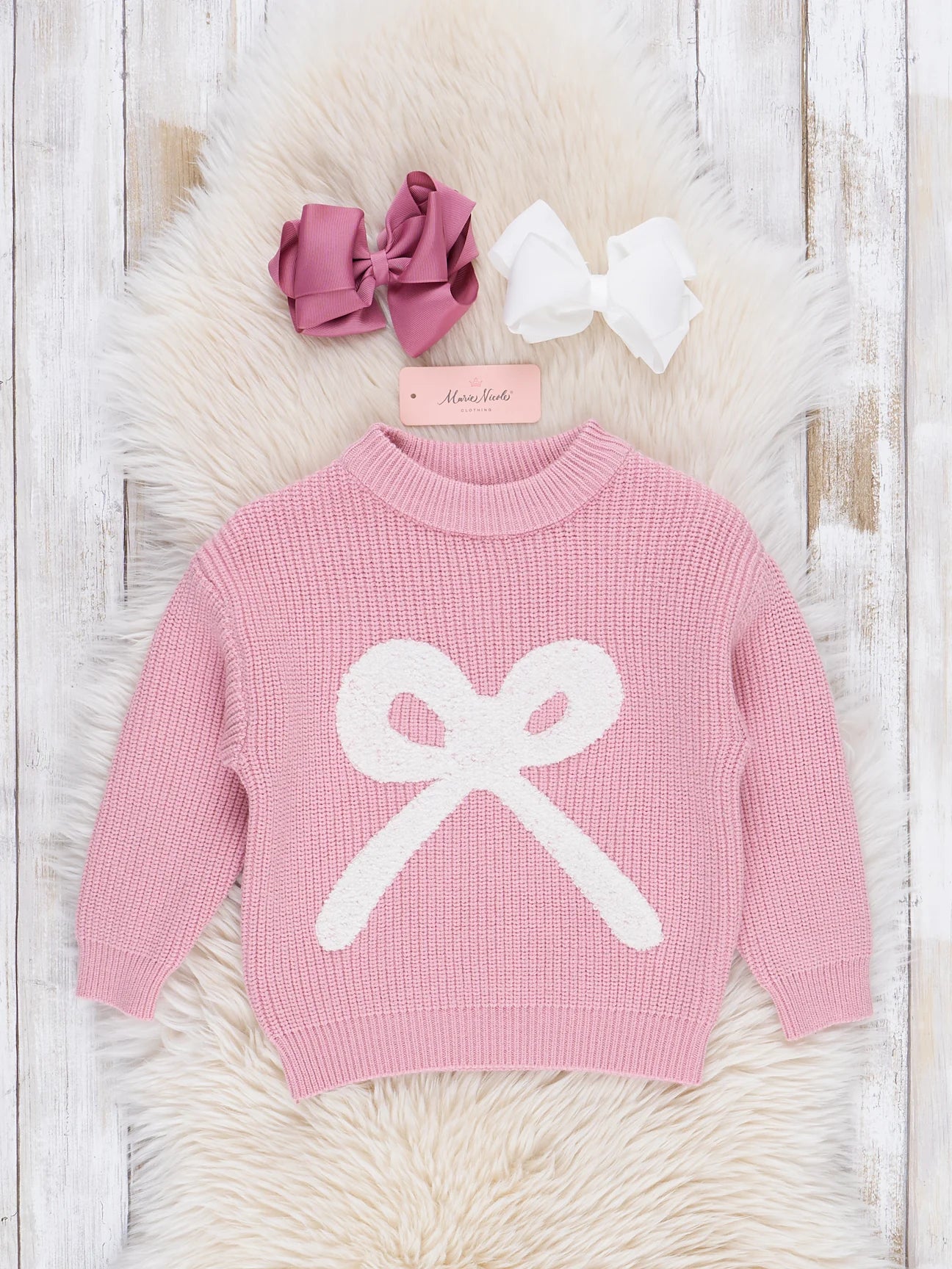 Pink Knit Bow Sweater