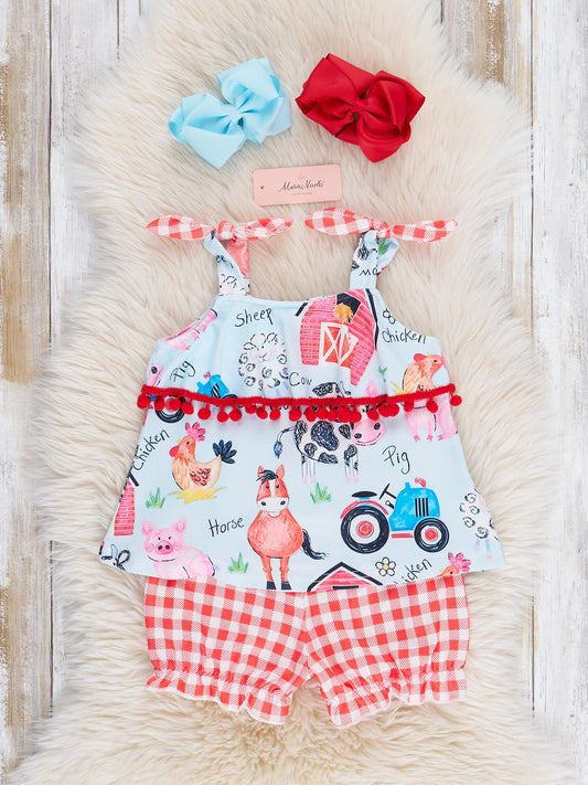 Red Gingham Farm Ruffle Outfit