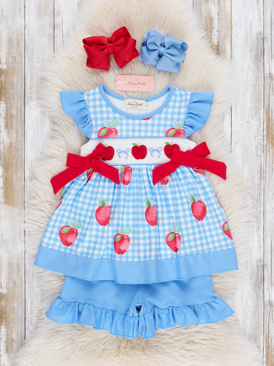 Smocked Apples Gingham Ruffle Outfit