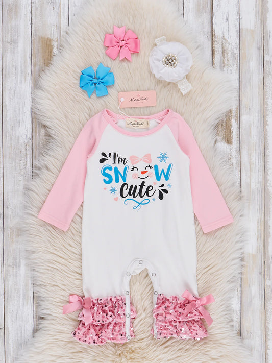 Pink "Snow Cute" Sequin Ruffle Romper