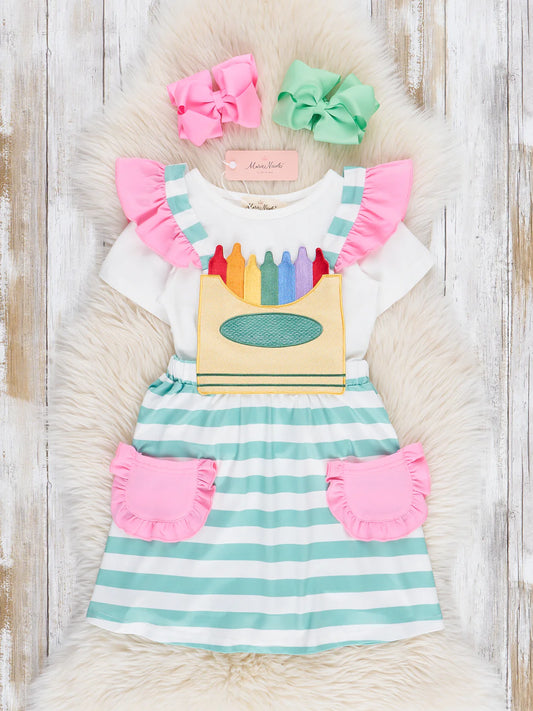 Striped Embroidered Crayon Box Skirtall Outfit