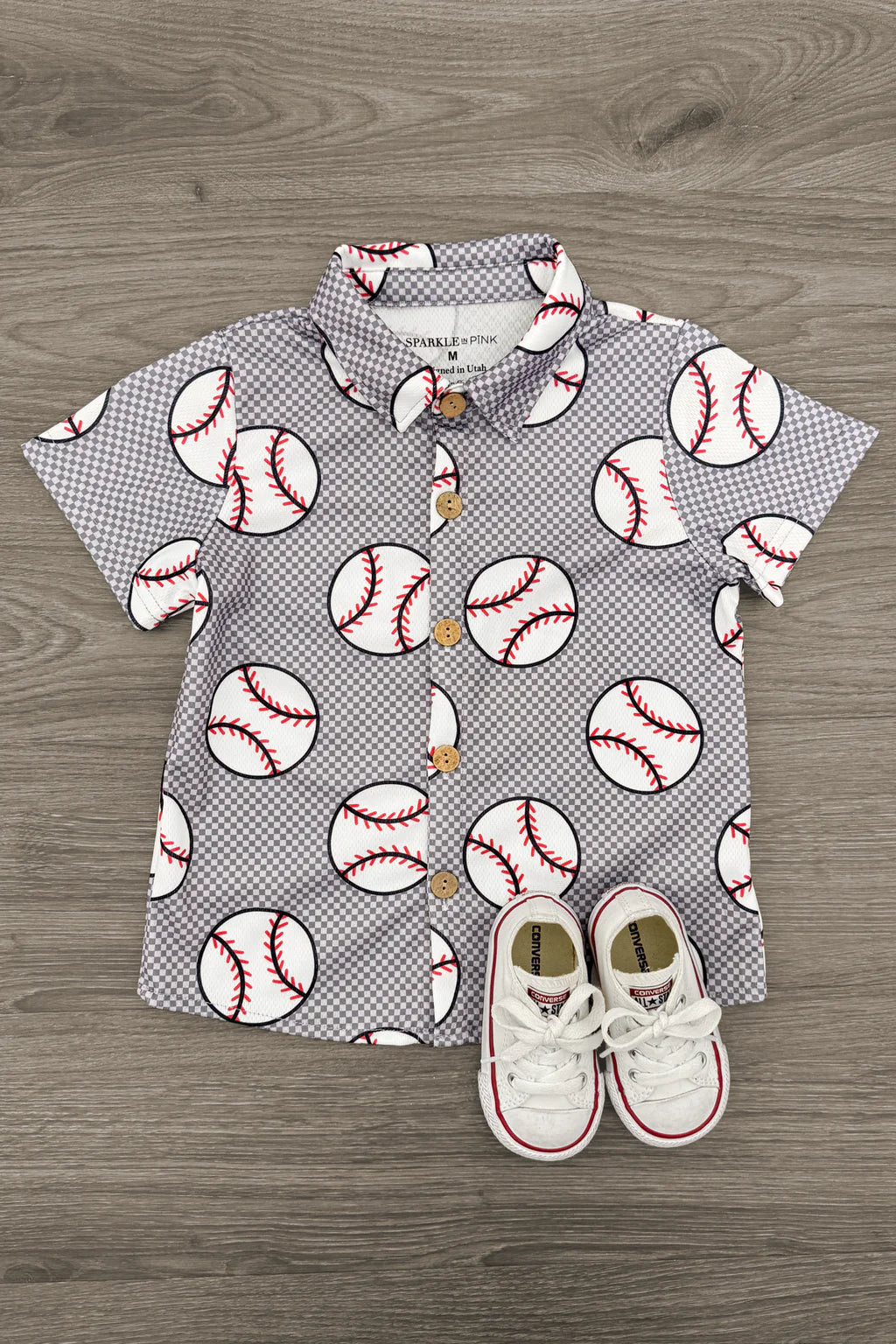 Checkered Baseball Button Down Top