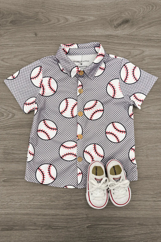 Checkered Baseball Button Down Top