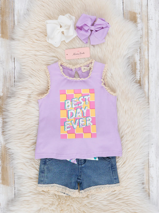 Purple "Best Day Ever" Denim Outfit