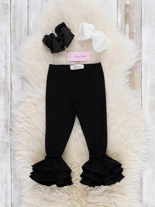 Cotton Icing Ruffle Leggings-BLACK