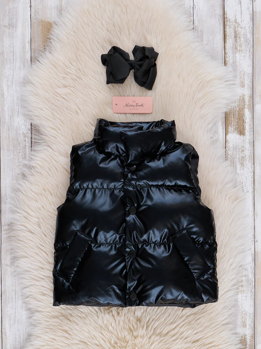 Iridescent Puffer Vest - BLACK