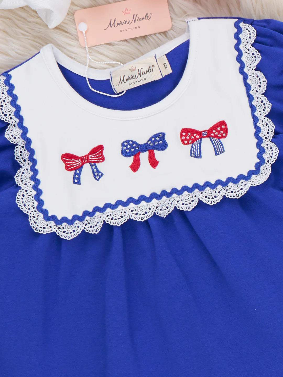 Patriotic Bow Bliss Embroidered Cotton Ruffle Outfit