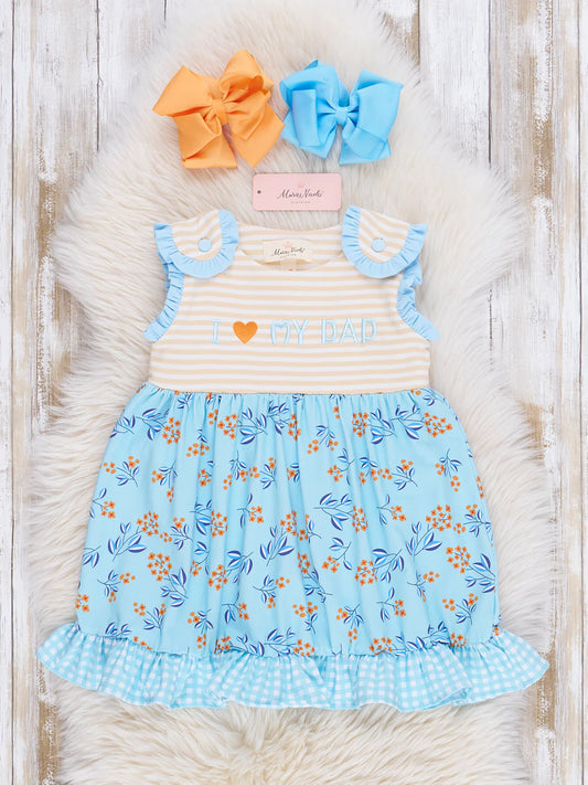 Blue Floral Dad Love Ruffle Dress