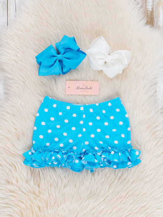 Ruffle Hem Cotton SHORTS Blue Polka Dots
