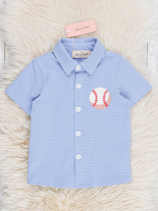Cotton Blue Striped Baseball Polo