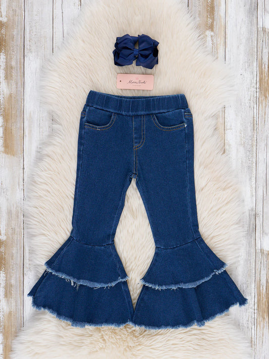 Blue Tiered Denim Bell Bottoms