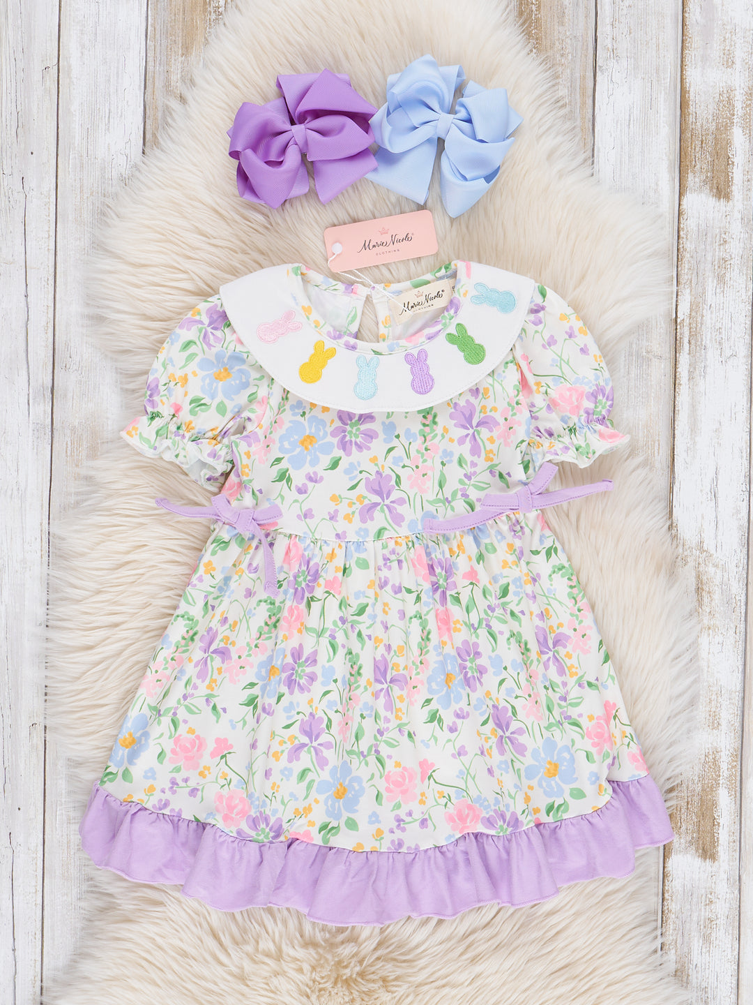 Bunny Floral Embroidered Ruffle Dress