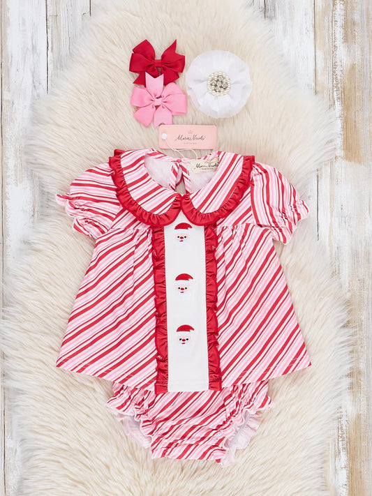 Candy Cane Stripe Embroidered Santa Bloomer Outfit