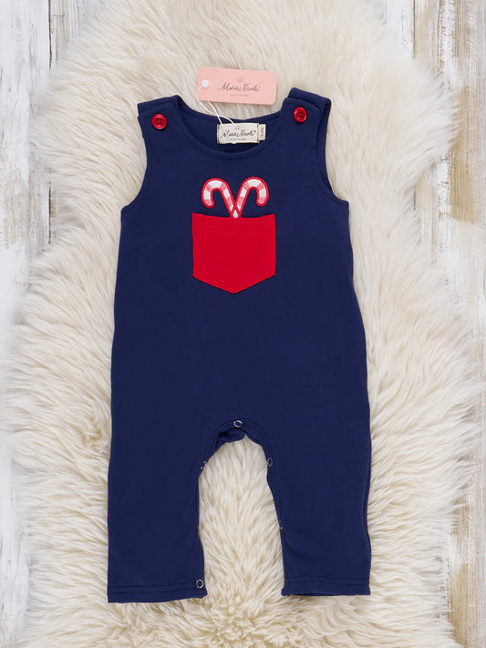 Candy Cane Munchers Embroidered Overall Romper