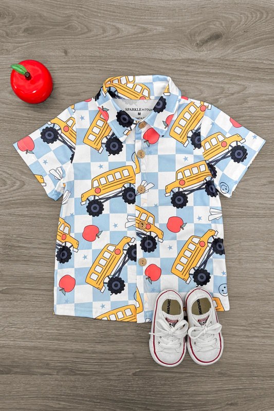 Blue Checkered School Button Down Shirt