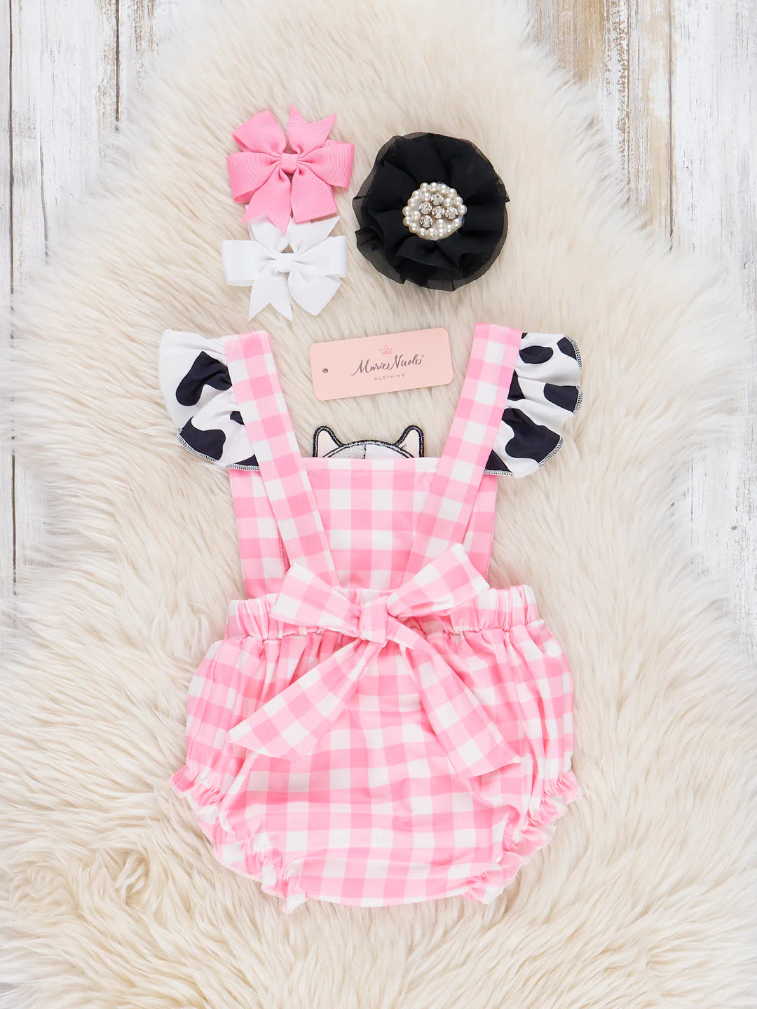 Happy Cow Gingham Ruffle Bubble Romper
