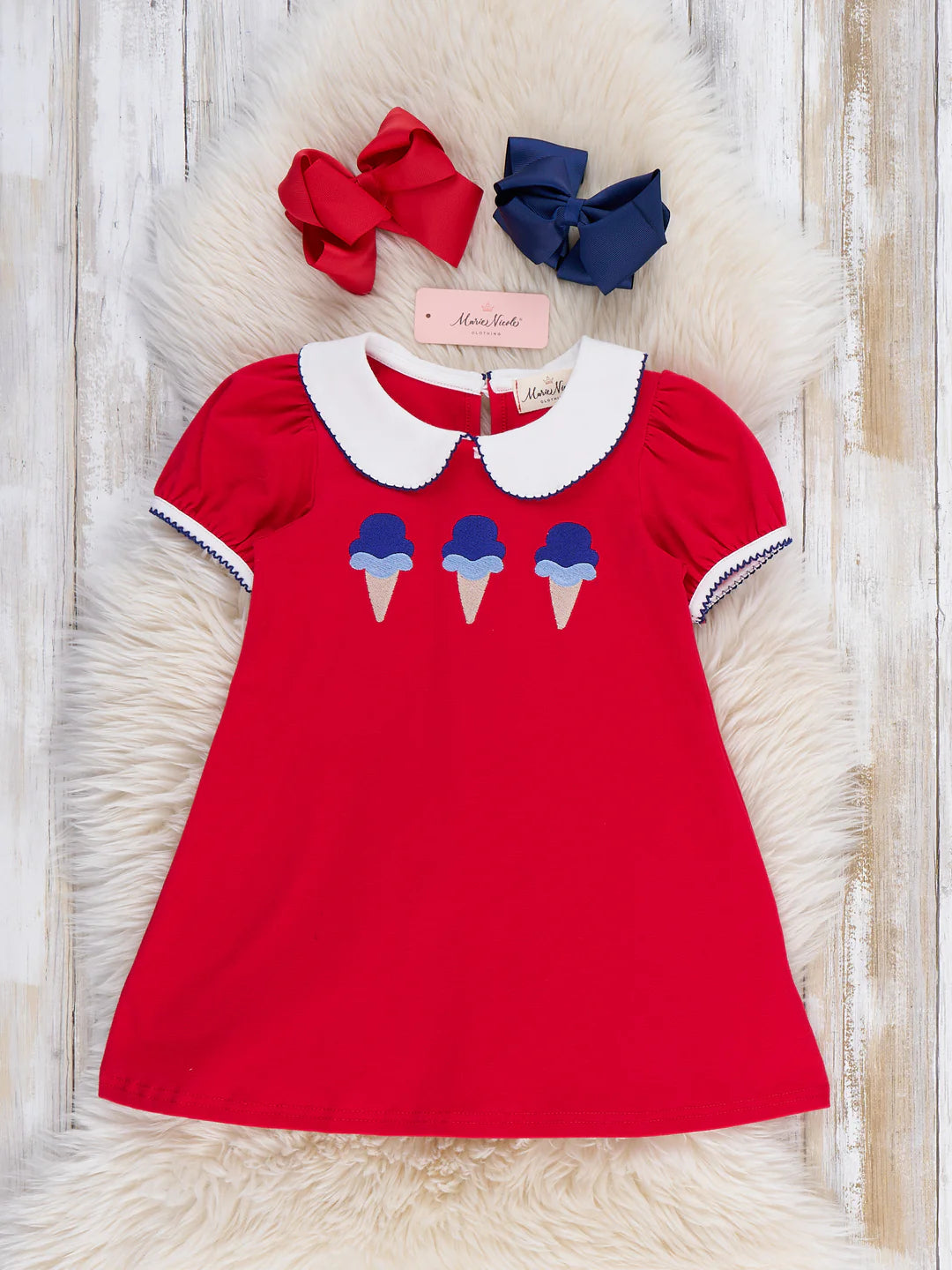 Ice Cream & Independence Embroidered Ruffle Dress
