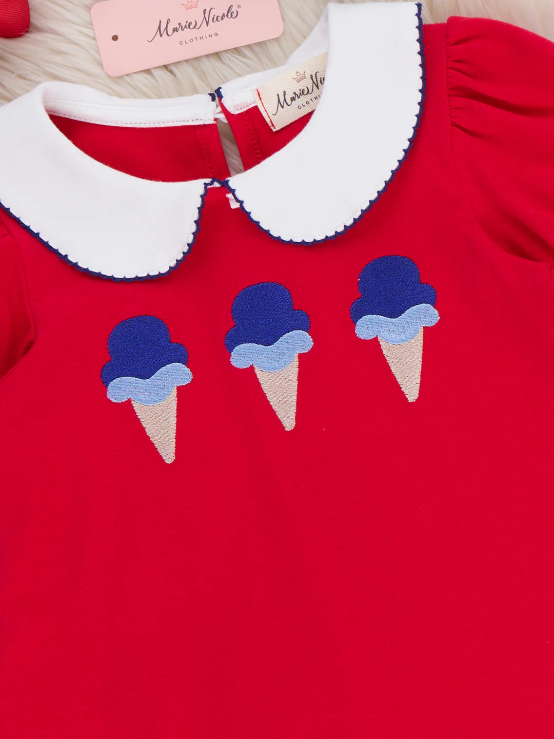 Ice Cream & Independence Embroidered Ruffle Dress