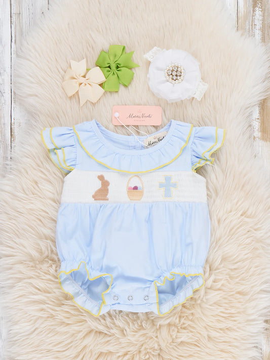 Blessed Bunny Smocked Cotton Ruffle Bubble