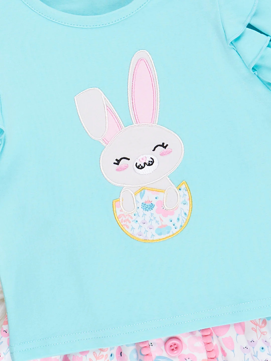 Ditsy Florals Bunny Embroidered Outfit with Skirt